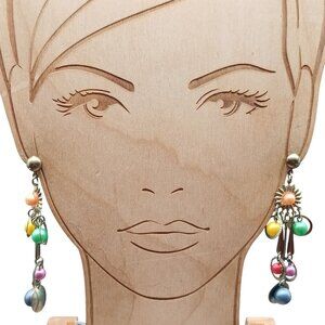 Vintage Gold-Tone Shoulder Duster Dangle Earrings with Colorful Beads & Sunburst